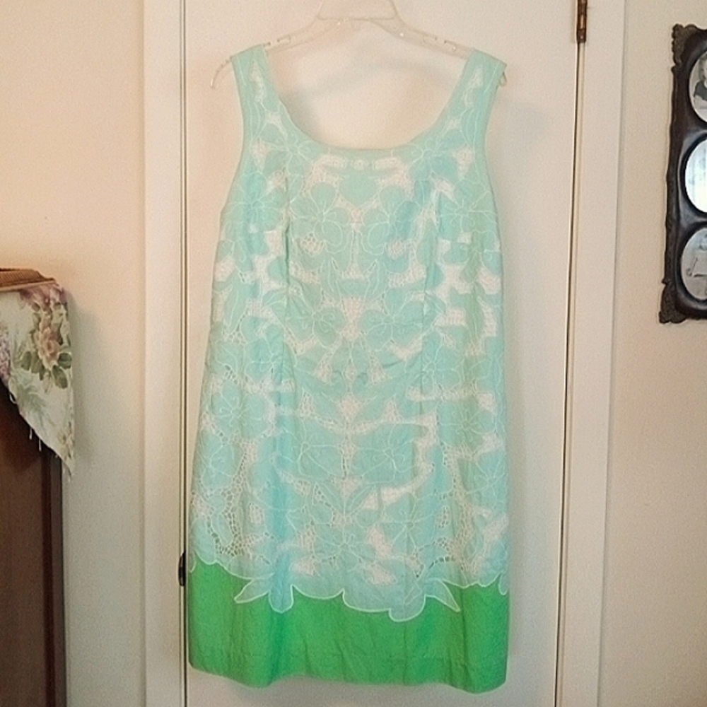 Ladies Lily Pulitzer Green Aqua & White Dress 14M